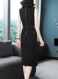 Fashion Elegant Turn-down Collar Wrap Bodycon Midi Dress