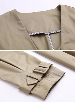 V-neck Long Sleeve Zippered Waist A Line Trench Coat