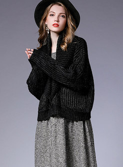 Stylish Black Plus Size Knitted Sweater Tunic 