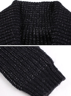 Stylish Black Plus Size Knitted Sweater Tunic 