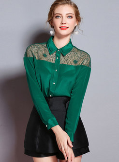 Autumn Green Double-layered Lace Splicing Blouse
