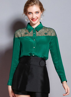 Autumn Green Double-layered Lace Splicing Blouse