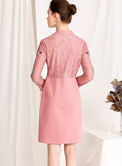 Elegant Pink Floral Stitching Single-breasted Mini Dress