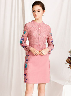 Elegant Pink Floral Stitching Single-breasted Mini Dress