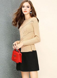 Pure Color Hollow Out Irregular Slim Sweater