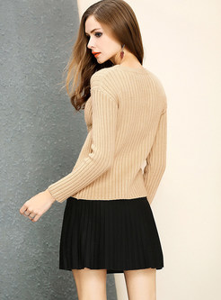 Pure Color Hollow Out Irregular Slim Sweater