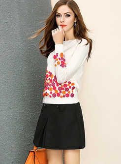 Chic O-neck Long Sleeve Three-dimensional Floral Sweater