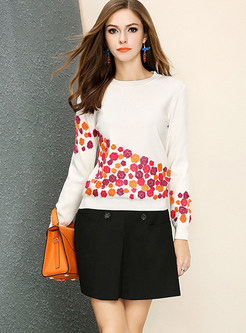 Chic O-neck Long Sleeve Three-dimensional Floral Sweater