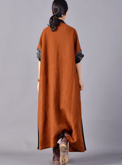 Autumn Casual Color-block Fringed Wool Long Coat