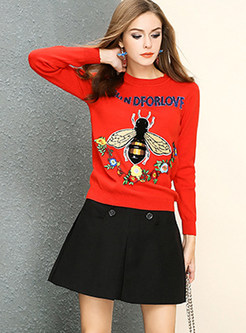 Mock Neck Long Waist Embroidered Sweater