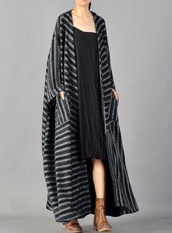 British Trendy Batwing Sleeve Striped Plus Size Thicken Coat