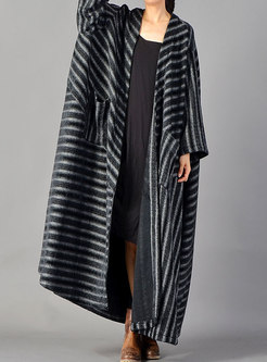 British Trendy Batwing Sleeve Striped Plus Size Thicken Coat