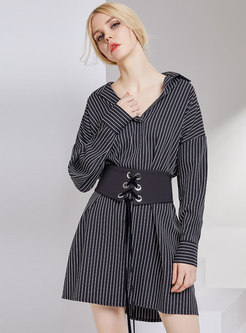 Stylish V-neck Striped Loose T-Shirt Dress
