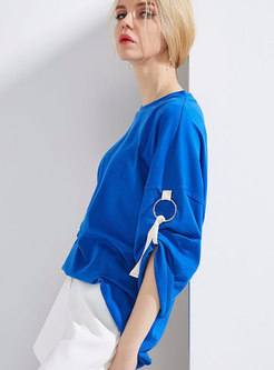 Fashion Crew-neck Lantern Sleeve Cotton T-Shirt 