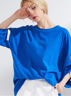 Fashion Crew-neck Lantern Sleeve Cotton T-Shirt 