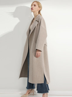 Winter Notched Apricot Belted Wool Thicken Coat 