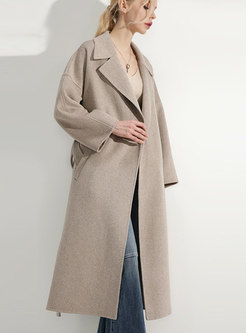 Winter Notched Apricot Belted Wool Thicken Coat 