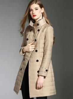 Stylish Stand Collar Double-breasted Belted Slim Thick Coat