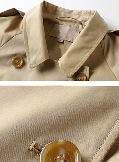 Pure Color Flare Sleeve Belted Double-breasted Trench Coat