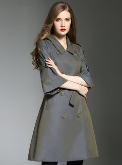 Trendy Flare Sleeve Belted Double-breasted A Line Trench Coat
