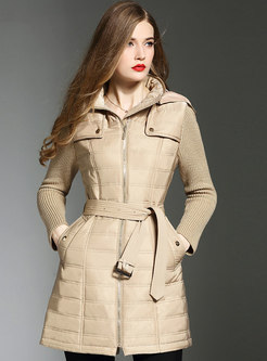 Chic Splicing Hooded Belted Thick Coat
