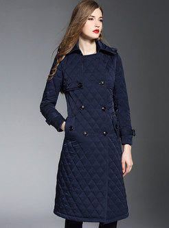  Pure Color Belted Double-breasted Slim Down Coat