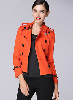 Chic Solid Color Double-breasted Belted Falbala Short Trench Coat
