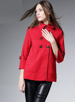 Solid Color Lapel Double-breasted A Line Short Trench Coat