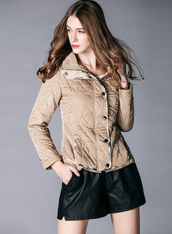 Color-blocked Hooded Single-breasted Asymmetric Thick Coat