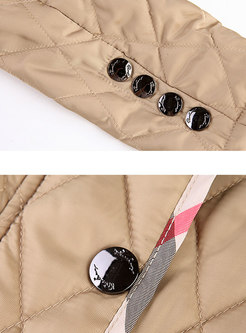 Color-blocked Hooded Single-breasted Asymmetric Thick Coat