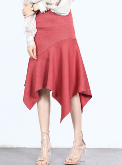 Casual Solid Color Asymmetric Mermaid Knitted Skirt