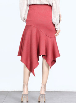 Casual Solid Color Asymmetric Mermaid Knitted Skirt