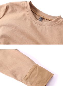 Fashion Khaki Autumn Midi T-Shirt Dress With Belt