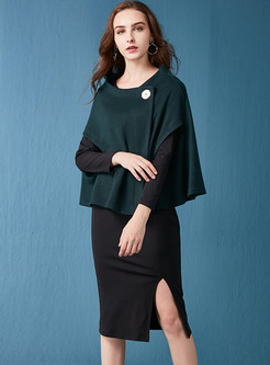 Stylish Pure Color Sheath Slit Dress & Irregular Sweater