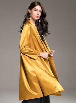 Trendy Yellow Lapel Embroidered Split Slim Trench Coat