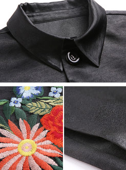 Elegant Autumn Square Neck Embroidered Single-breasted Coat