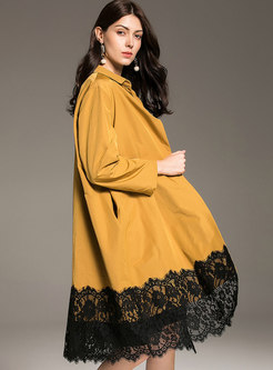 Autumn Brief Yellow Lace-paneled Loose Slim Trench Coat