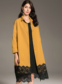 Autumn Brief Yellow Lace-paneled Loose Slim Trench Coat