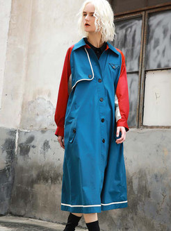 Color-blocked Single-breasted Trench Coat