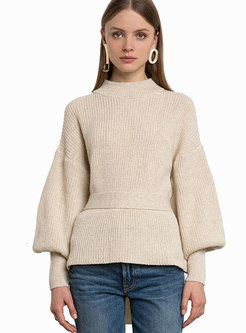 Autumn Brief Flare Sleeve Cut-back Belted Sweater