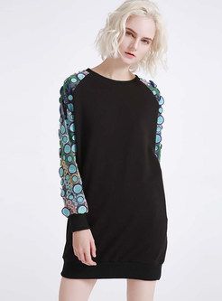 Geometric Print Splicing Loose Mini Sweatshirt Dress