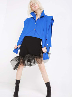 Stand Collar Single-breasted Loose Ribbon Coat