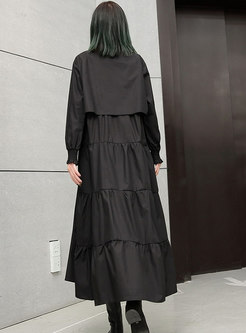 Pure Color Stand Collar Loose Maxi Dress
