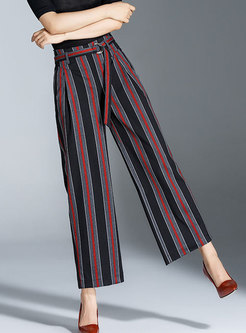 Stylish Striped Belted Straight Pants