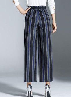 Color-blocked Striped Belted Straight Pants