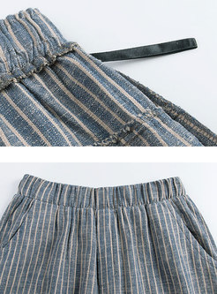 Casual Striped Elastic Waist Harem Pants