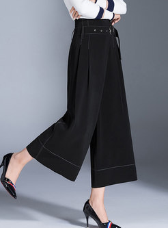 Elegant Black High Waist Belted Wide Leg Pants