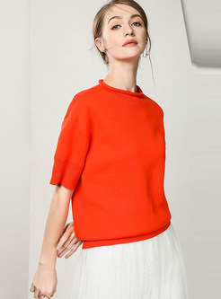 Solid Color Half Sleeve Cotton Loose Sweater