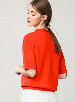 Solid Color Half Sleeve Cotton Loose Sweater