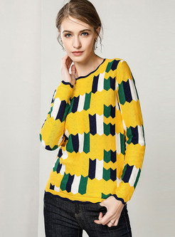 Mock Neck Long Sleeve Color-blocked Slim Sweater